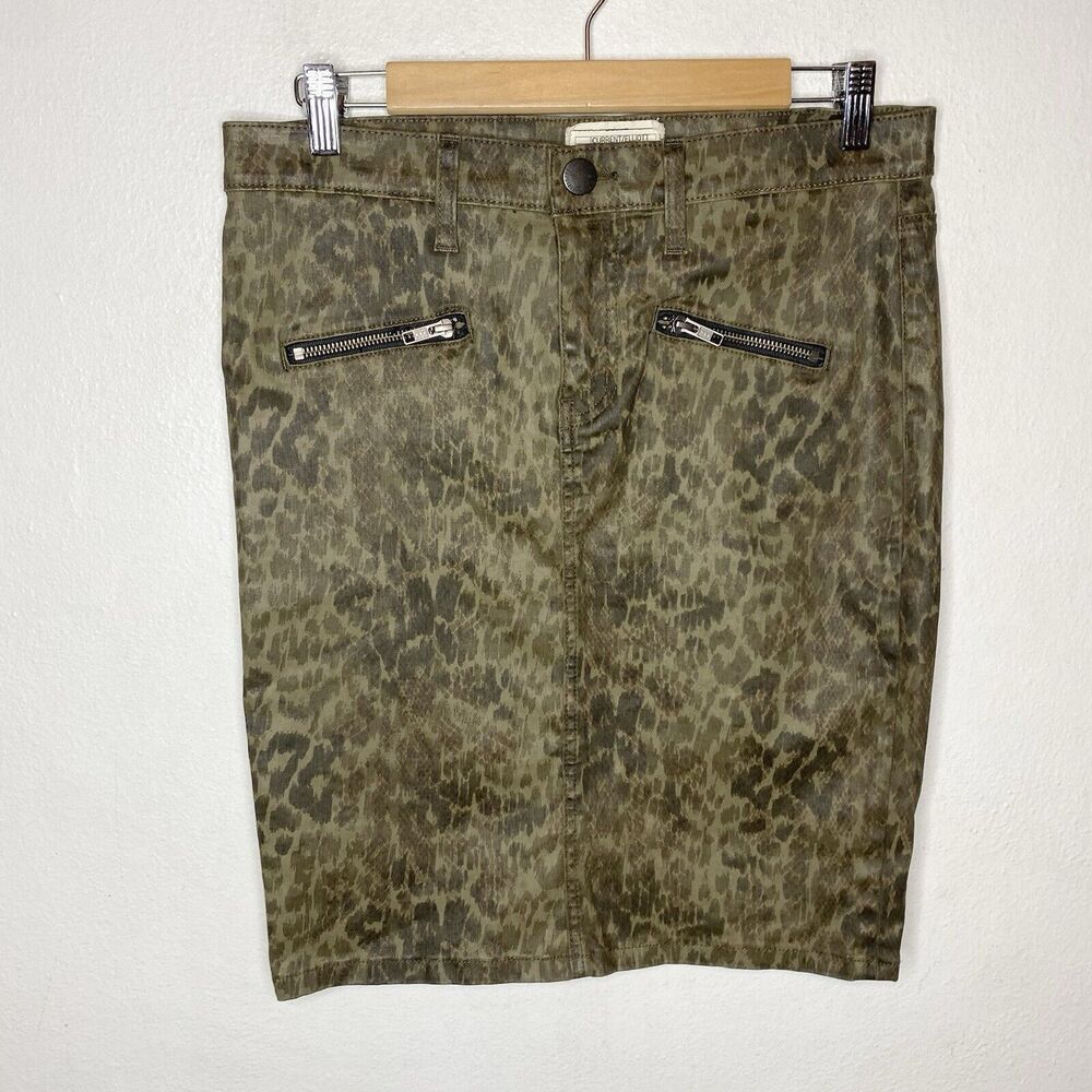Current/Elliott The Soho Zip Stiletto Pencil Skirt Green Army Dirty Paws